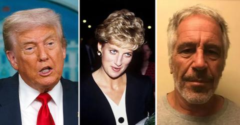 Split photos of Donald Trump, Princess Diana and Jeffrey Epstein.