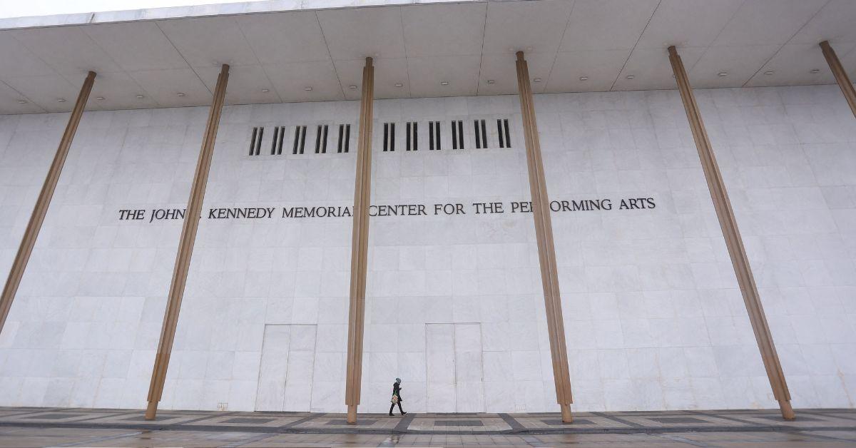 image of The exterior columns of the Kennedy Center were previously painted gold.