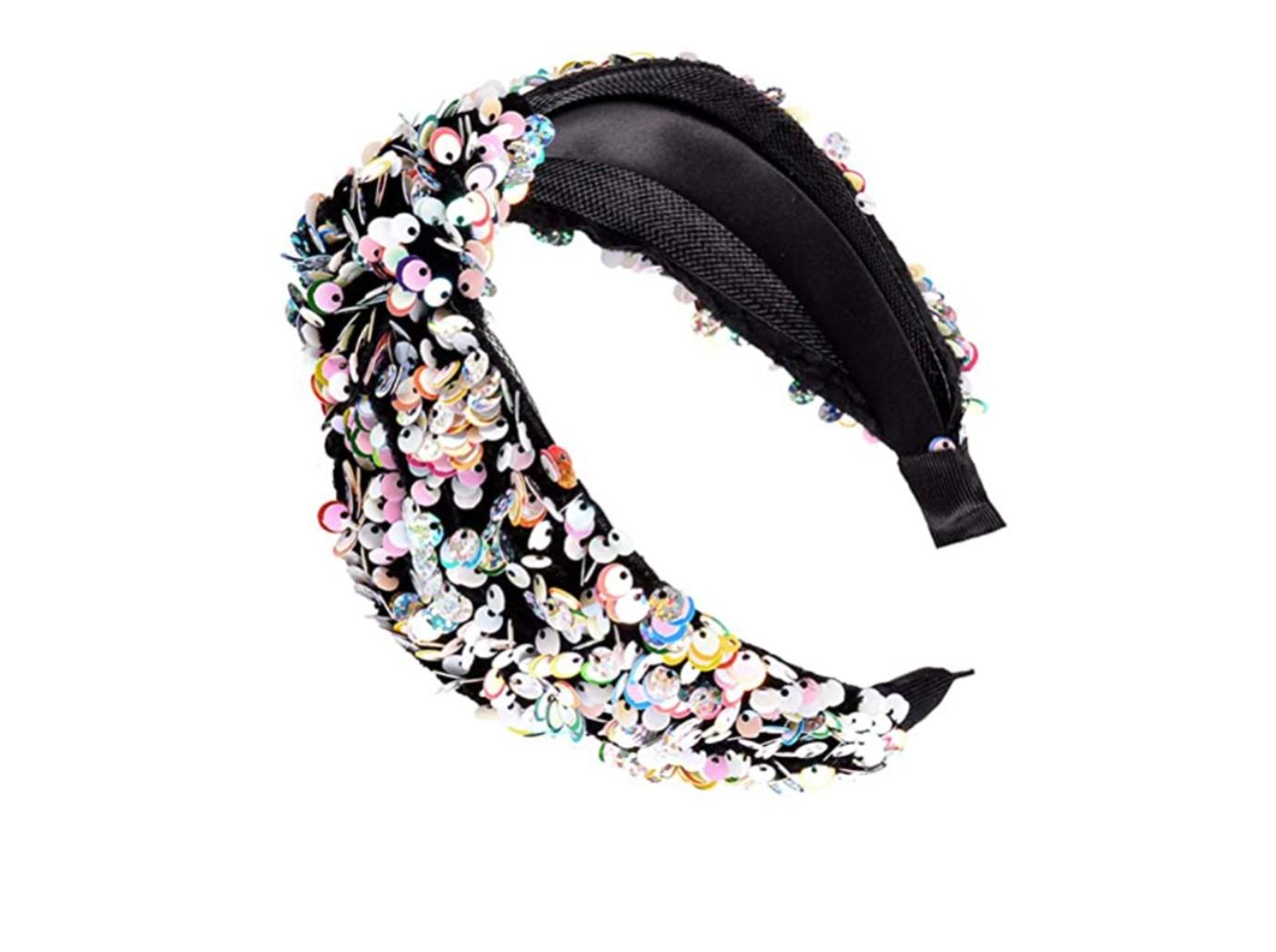 beaupretty women headwrap sparkly mermaid reversible headband hair hoop wide elastic stretch headdress for women hair accessories white sequin