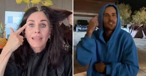 Composite photo of Courteney Cox and Justin Bieber