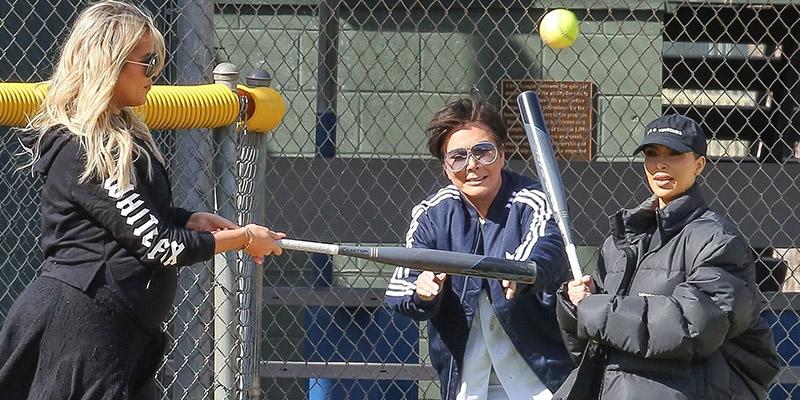 Kim khloe kris kardashian play softball pics