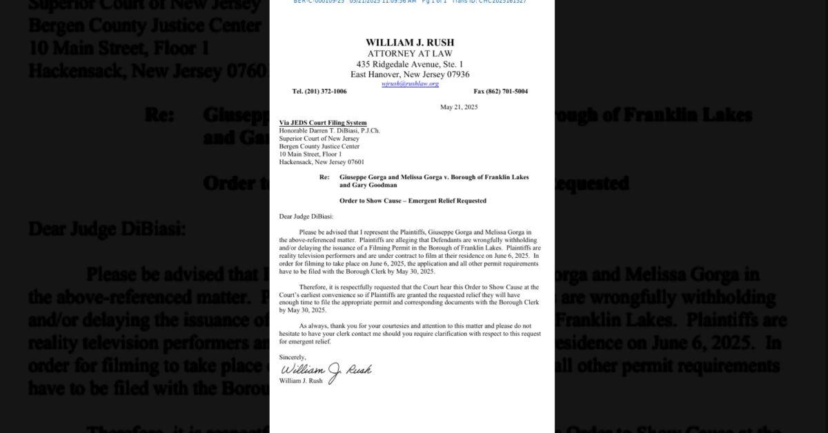 Photo of legal letter Joe and Melissa Gorga's lawyer sent