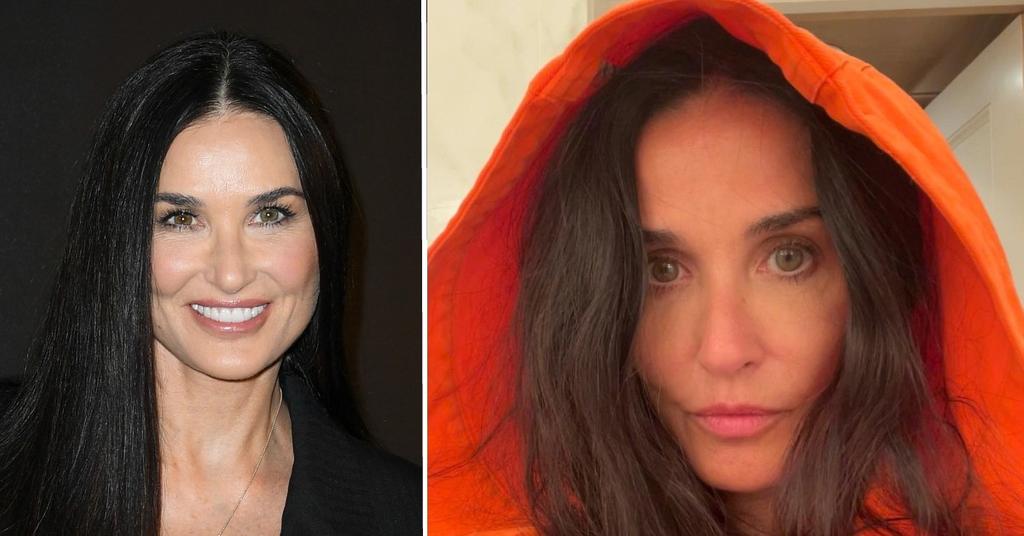 Demi Moore Strips Down Into Orange Hoodie, 60th Birthday