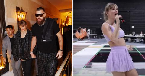 Photo of Taylor Swift and Travis Kelce and a screenshot from her music video