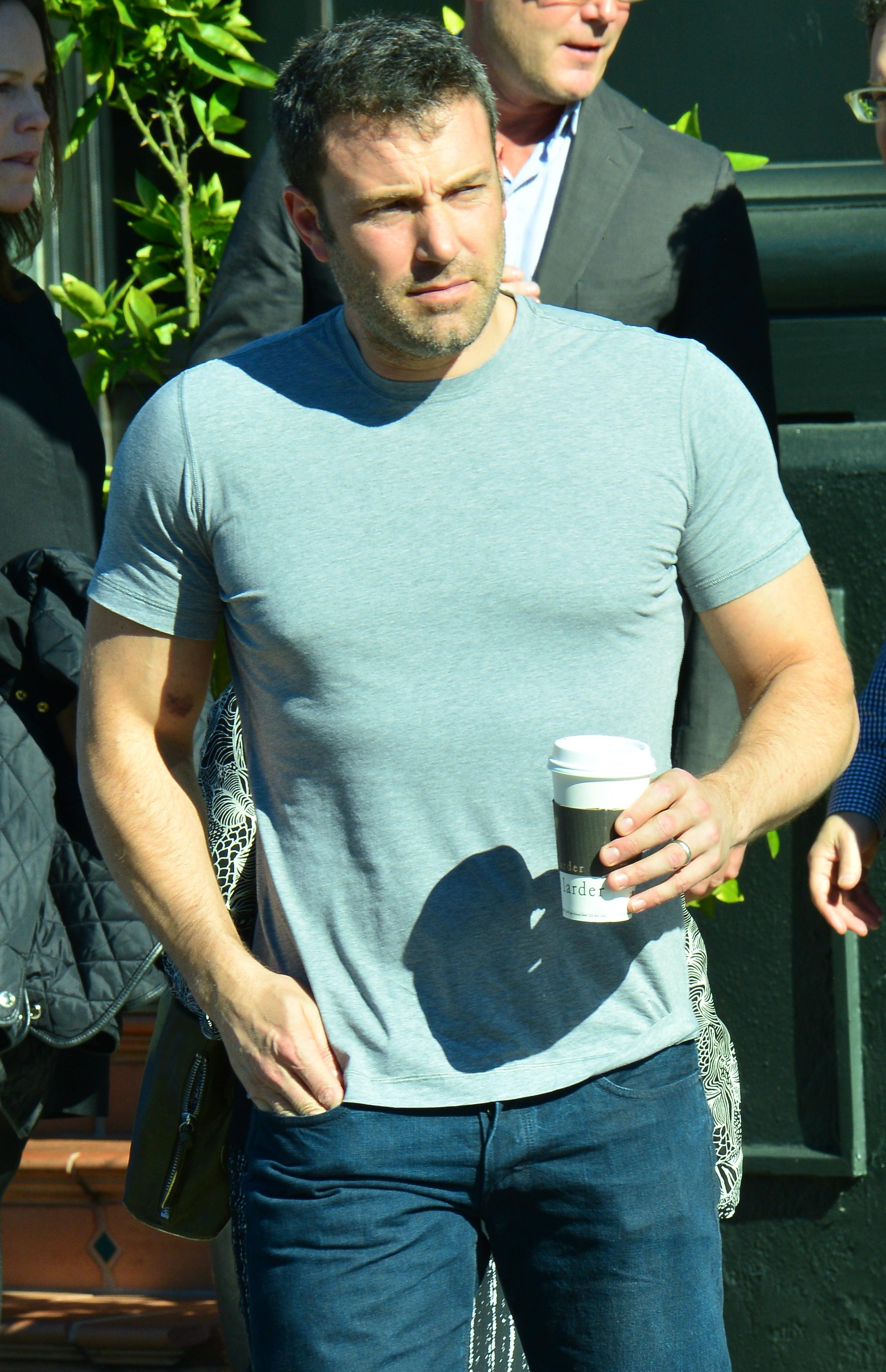 Ben Affleck looking very muscular as he leaves the Tavern Restaurant in Brentwood, CA  following lunch with some friends