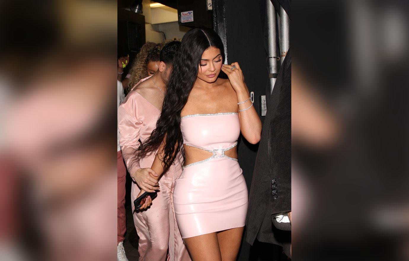 Kylie Jenner Wearing Pink Cutout Dress