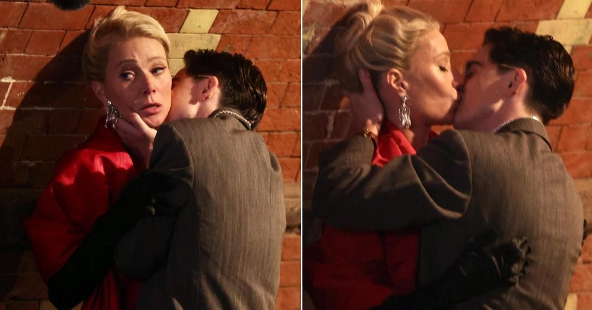 Photos of Timothee Chalamet and Gwyneth Paltrow kissing while filming 'Marty Supreme.'