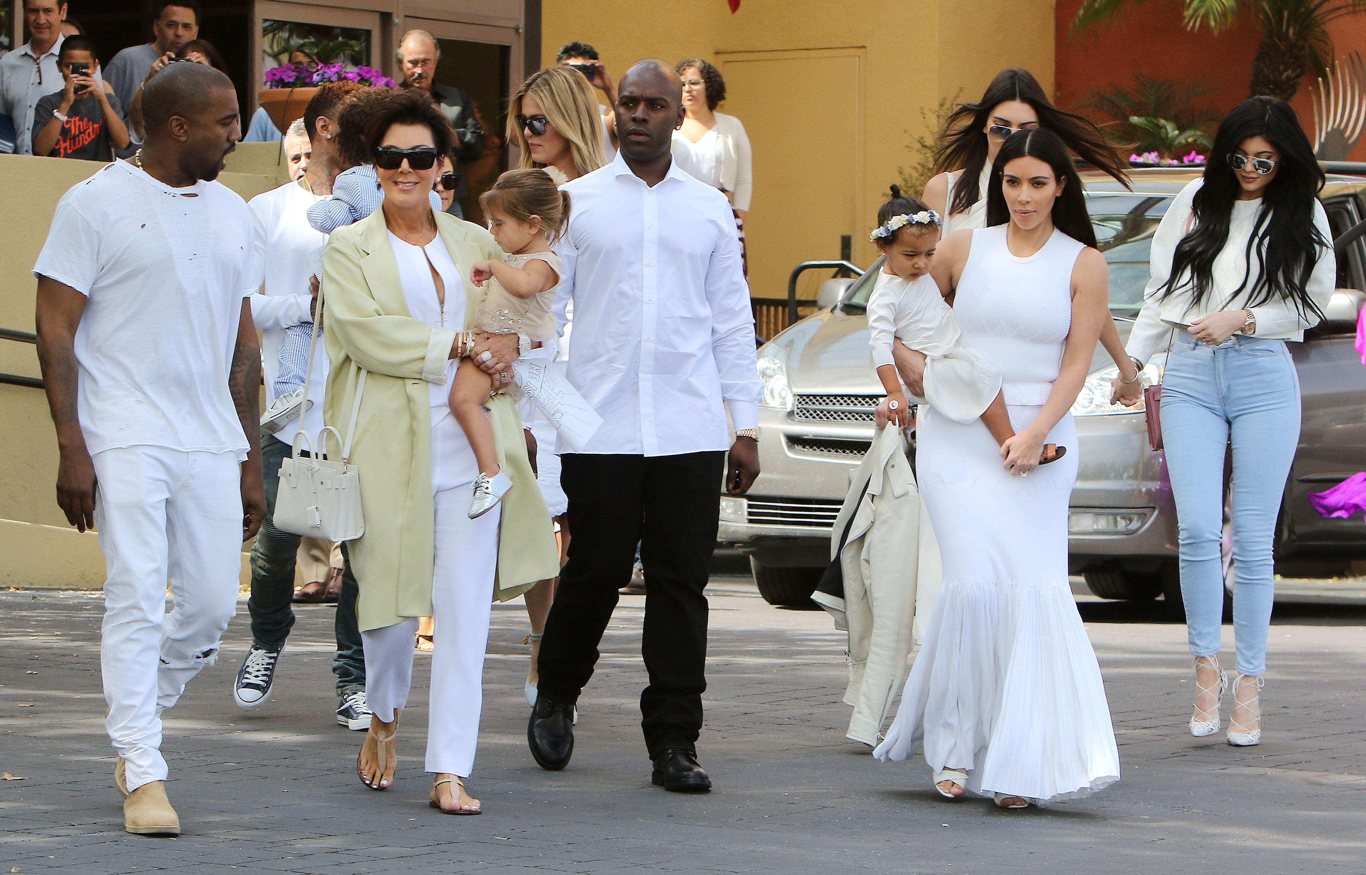 Kim Kardashian and Kanye West take North to the Calvary Community Church as they celebrate Easter with Kourtney, Khloe and Kendall in Calabasas, CA ***NO DAILY MAIL SALES****