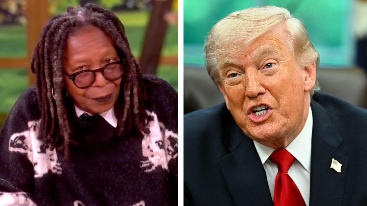 Split photo of Whoopi Goldberg and Donald Trump