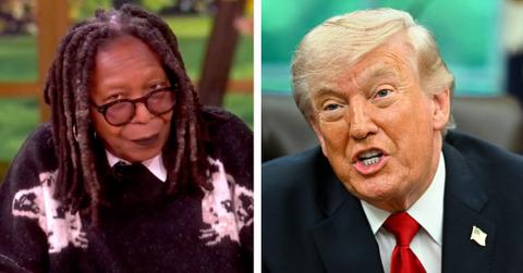 Split photo of Whoopi Goldberg and Donald Trump