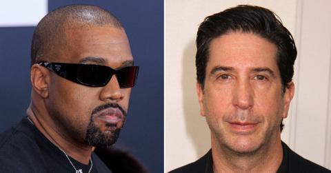 Split photo of Kanye West and David Scwimmer.