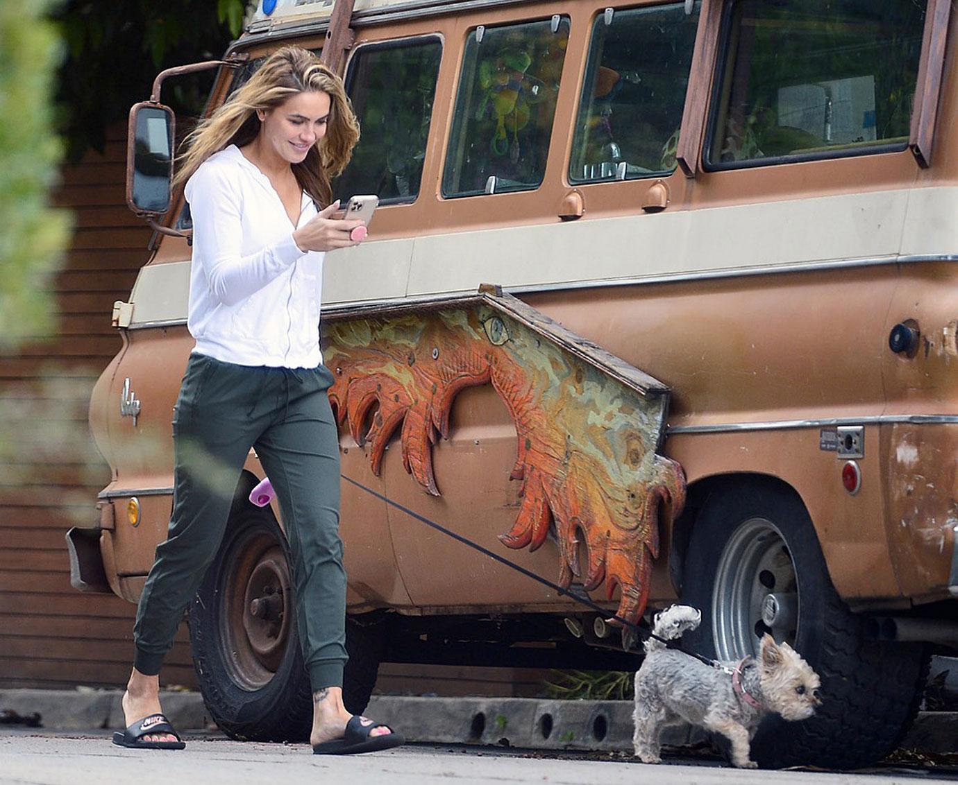 chrishell stause walking her dog after break up