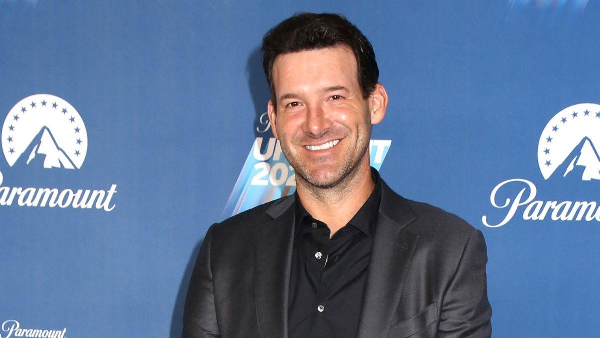 image of Tony Romo quickly corrected himself and laughed about the moment later.