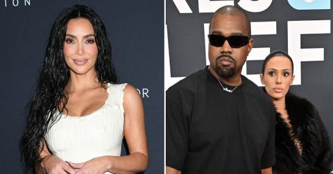 Composite photo of Kim Kardashian. Kanye West and Bianca Censori.