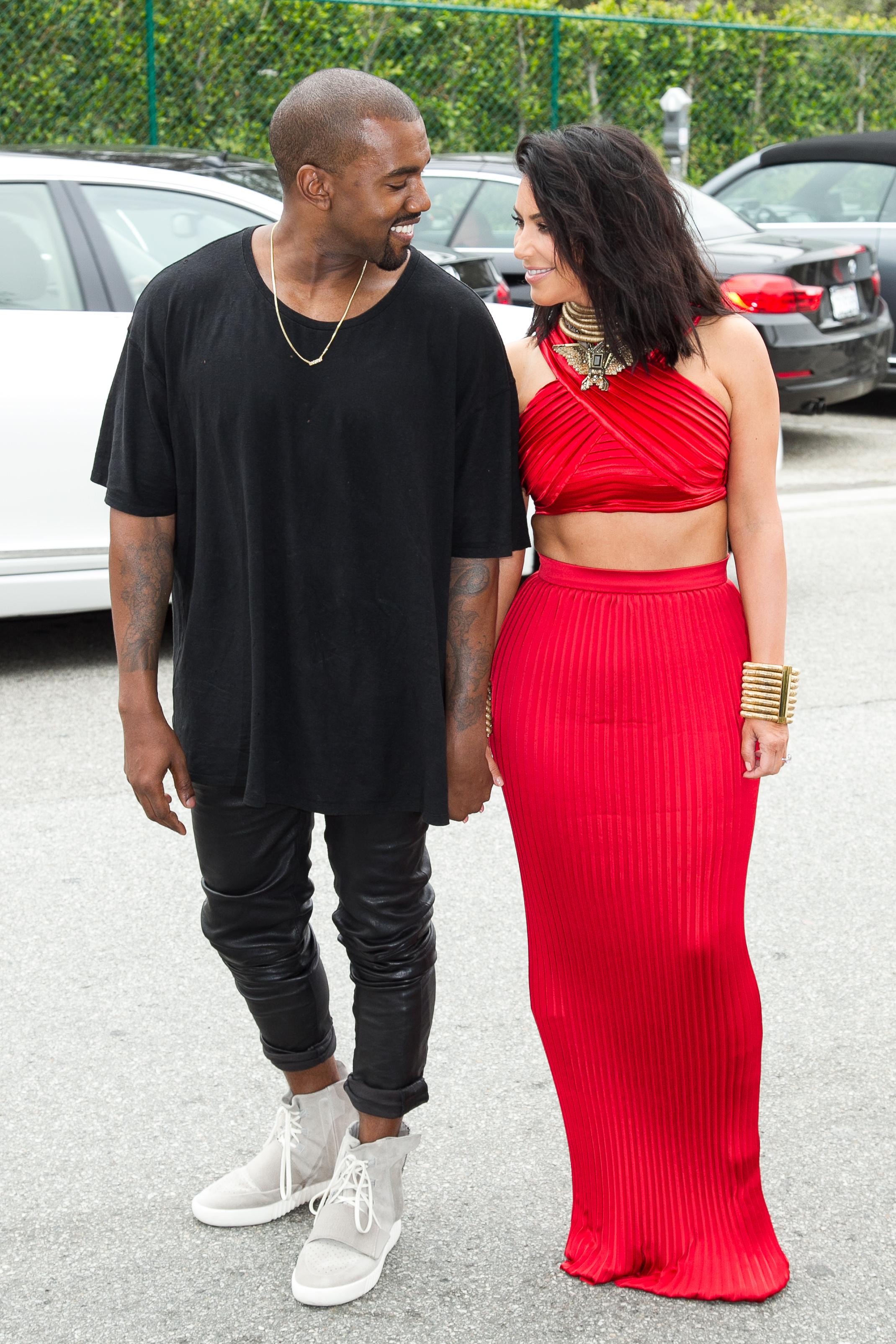 Kanye West and Kim Kardashian attends the Roc Nation Pre Grammy Brunch in Los Angeles