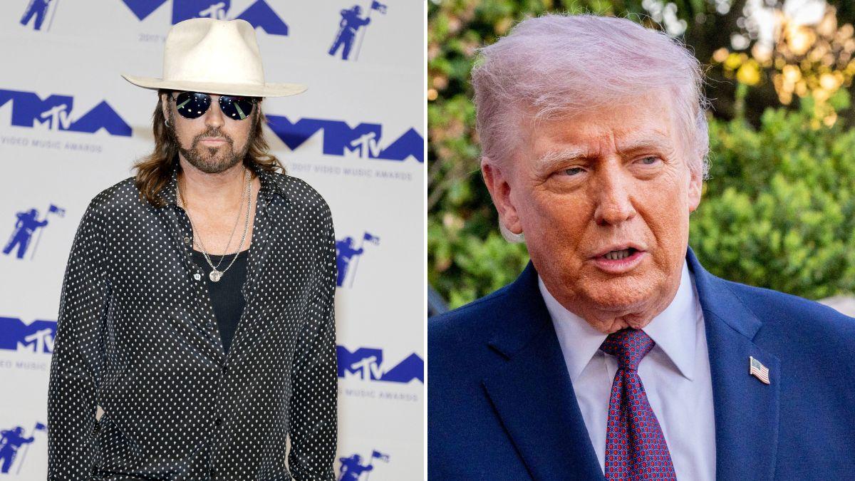 split photo of Billy Ray Cyrus & Donald Trump. 