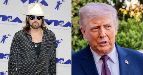 split photo of Billy Ray Cyrus & Donald Trump.