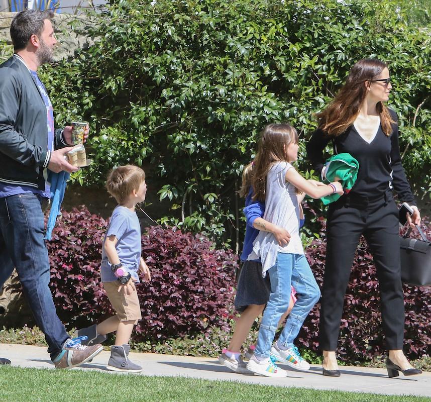 Ben Affleck and Jennifer Garner share a laugh as they leave church