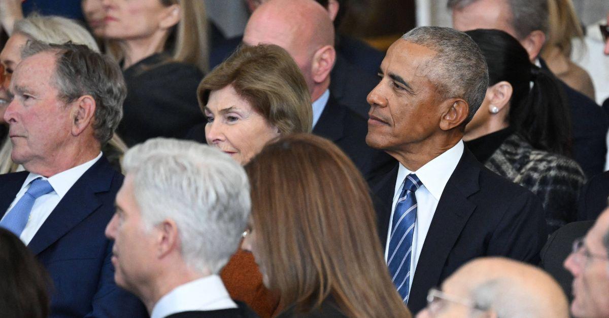 Photo of George W. Bush, Laura Bush and Barack Obama
