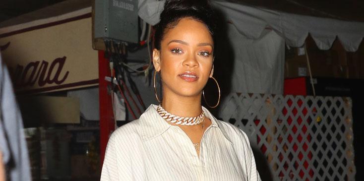 EXCLUSIVE: Rihanna spotted leaving dinner at Pasquale Jones this evening in furry boots