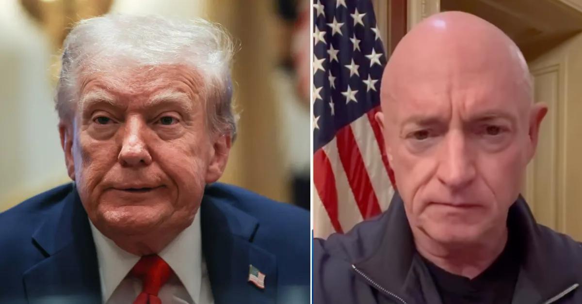 Split photo of Donald Trump and Mark Kelly