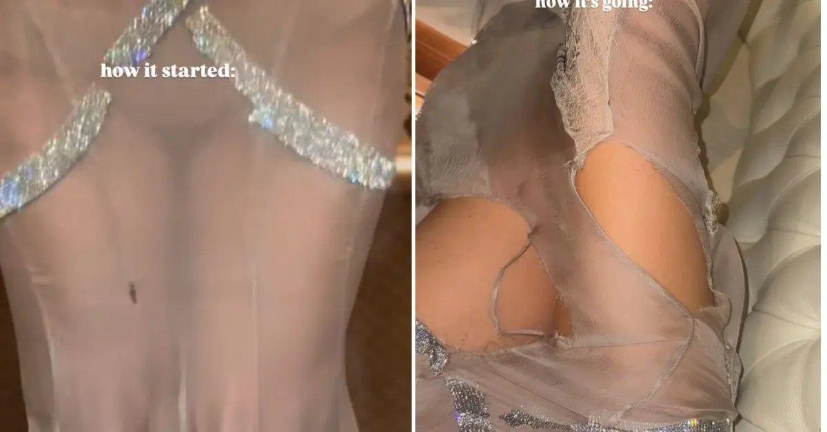 Photo of Vittoria Ceretti ripped her vintage dress while at the newlyweds' after-party.