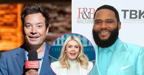 Composite photo of Jimmy Fallon, Anthony Anderson and Karoline Leavitt.