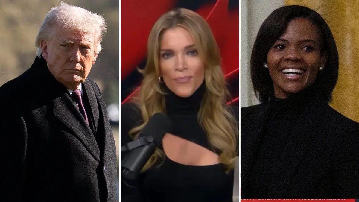 Composite photo of Donald Trump, Megyn Kelly and Candace Owens