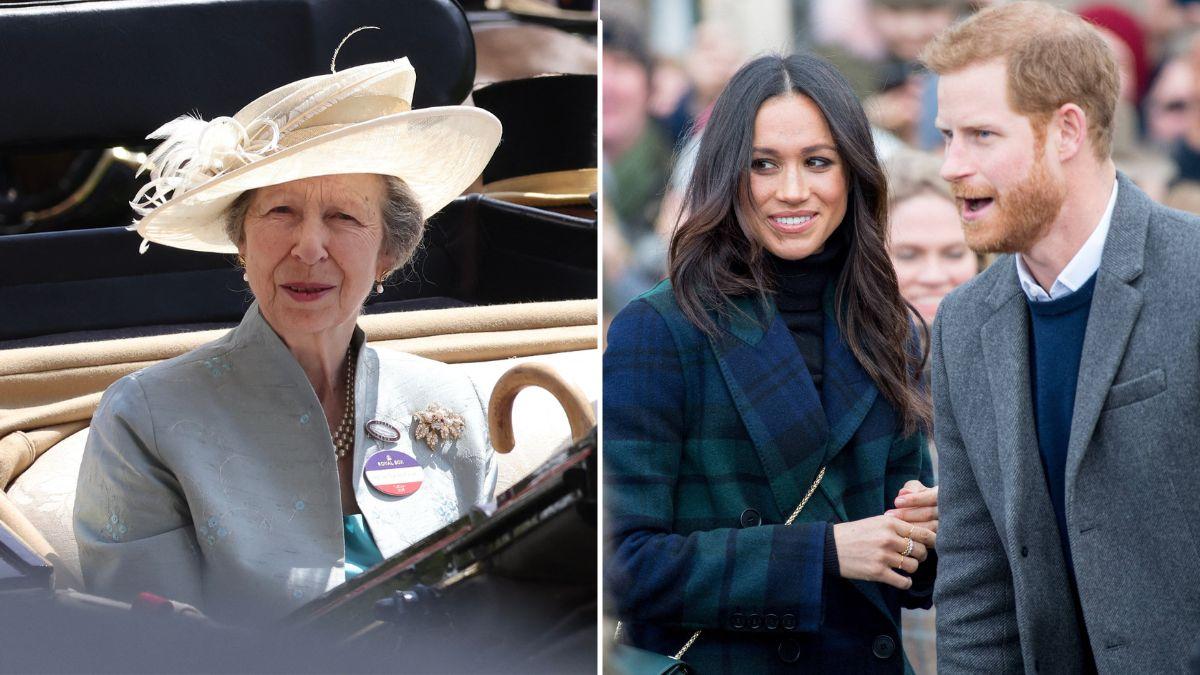 image split of princess Anne meghan markle and prince harry