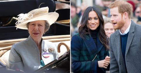 image split of princess Anne meghan markle and prince harry