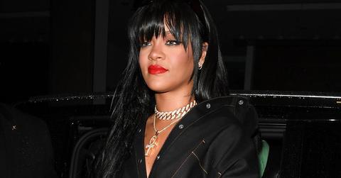 Rihanna Jumpsuit Red Lips Covers Stomach Paris Pregnancy Rumors