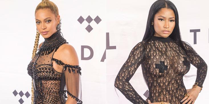 Beyonc Nicki Minaj Wear Matching See Thru Outfits To Tidal Concert