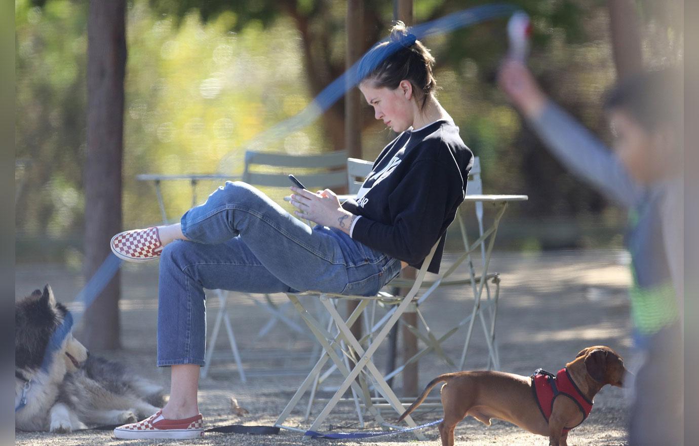 EXCLUSIVE: Ireland Baldwin takes her dogs for a walk in LA.