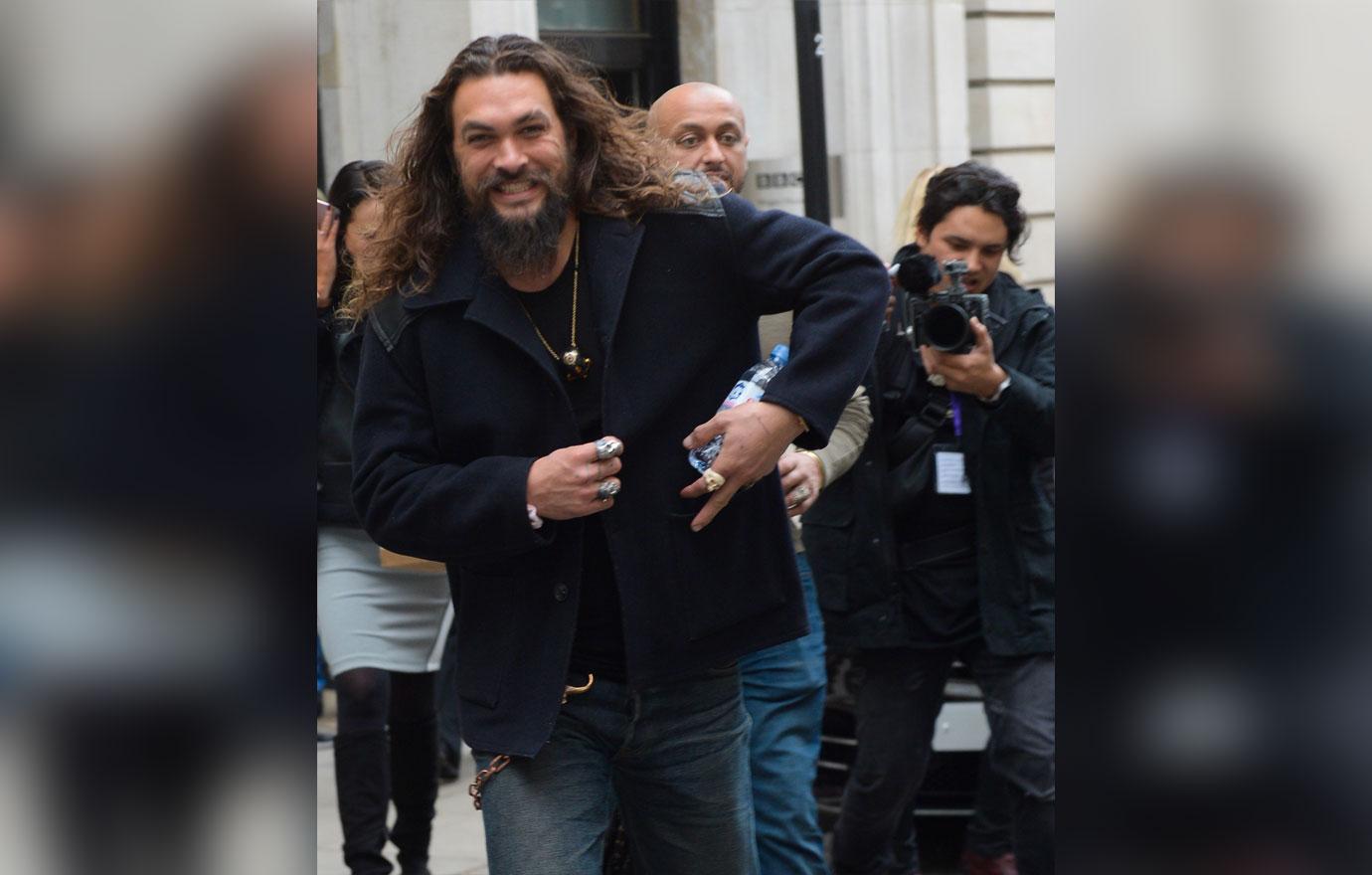 Jason momoa smiling at bbc studios