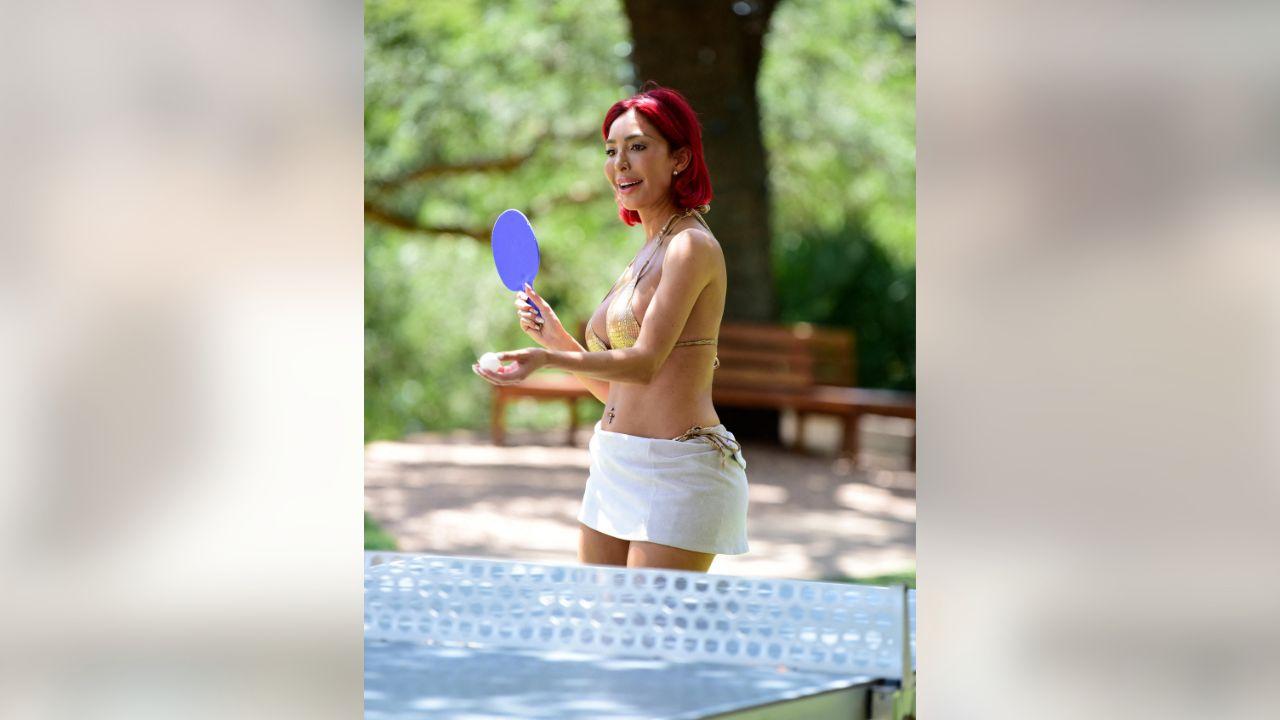 Image of The reality star traded the pool for a game of table tennis.