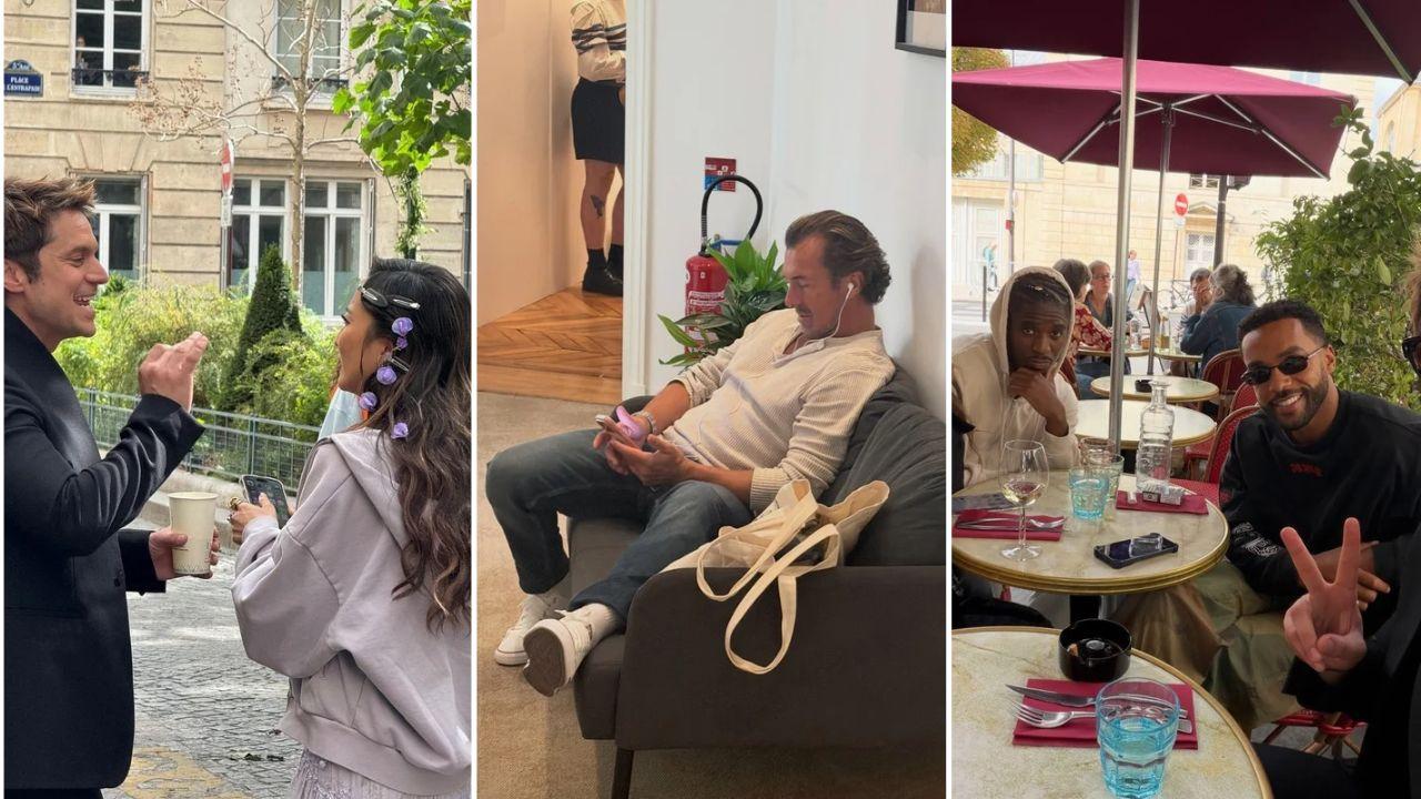 Split image of part of the cast of 'Emily in Paris.'