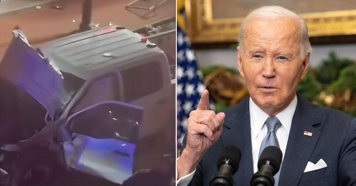 Composite photo of President Joe Biden and a truck. 