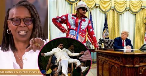 Composite photo of Whoopi Goldberg, Bad Bunny, Kid Rock and Donald Trump