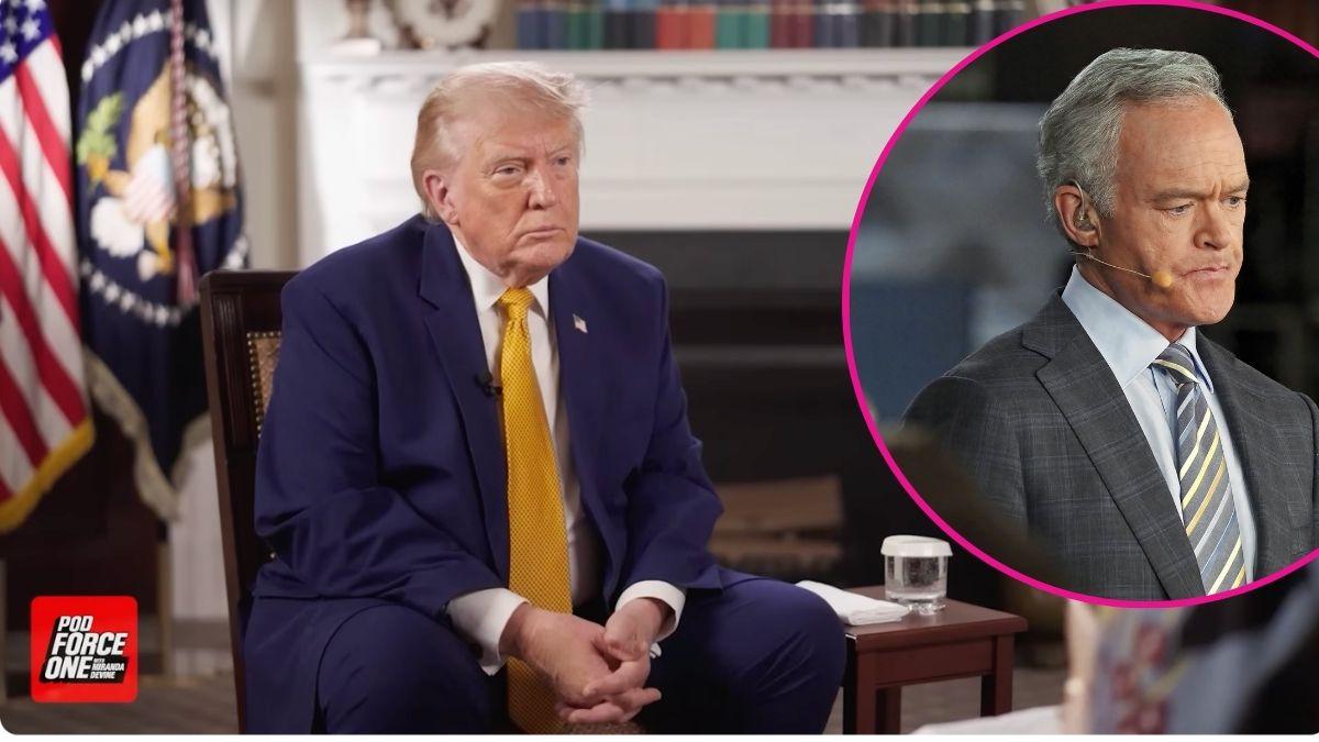 image of Donald Trump, inset of Scott pelley