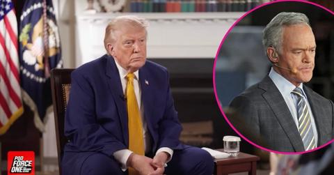 image of Donald Trump, inset of Scott pelley