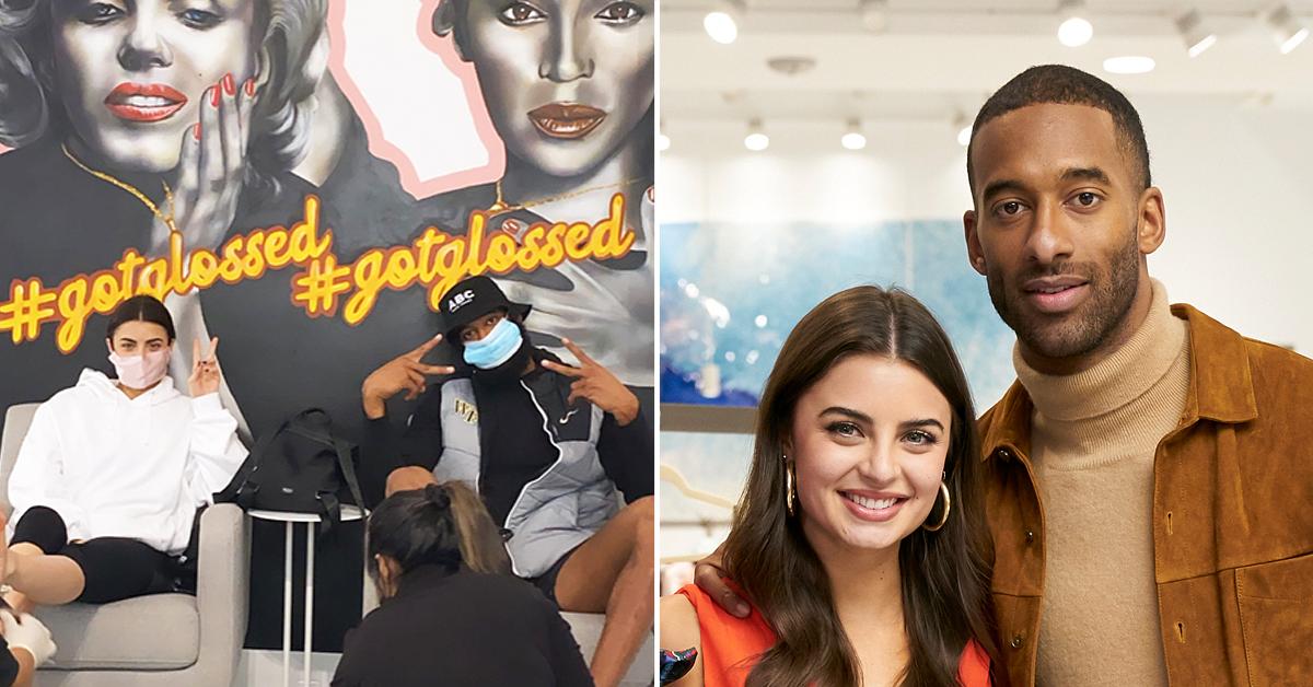 matt james and rachael kirkconnell get couple manis pedis glosslab in nyc