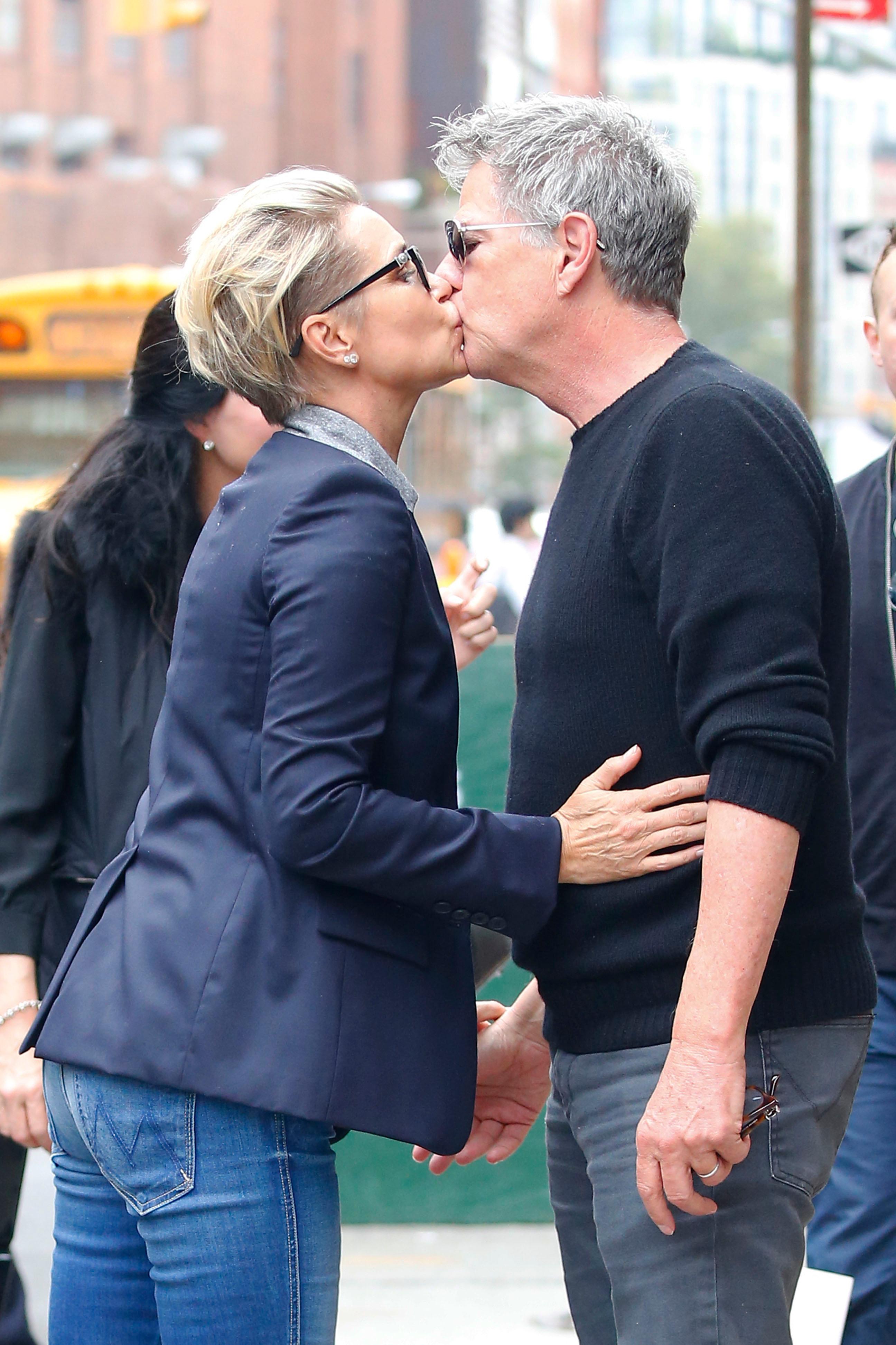 Yolanda Foster and David Foster hug and kiss on the street in New York City