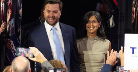 JD Vance and Usha smile at a campaign rally.