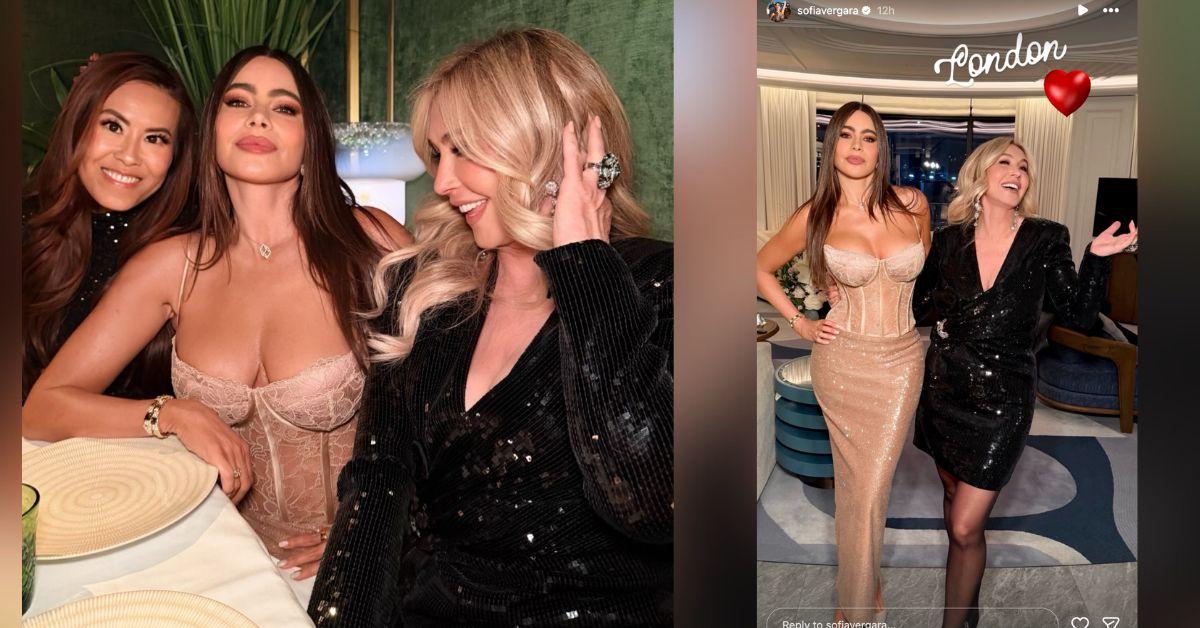 image of The actress paired the top with a glittery mermaid maxi skirt and beige heels.