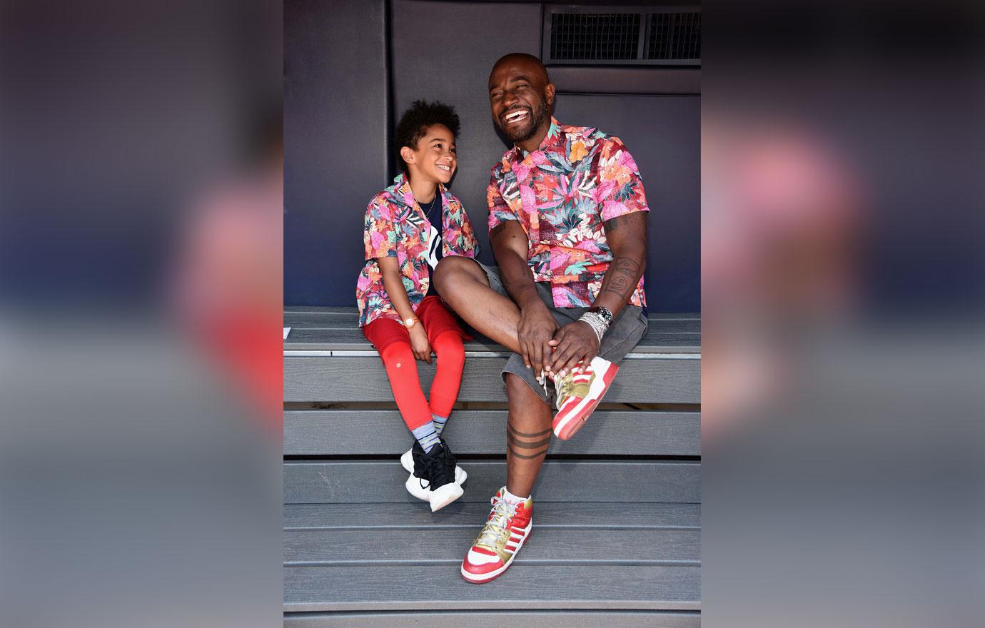 Taye Diggs &amp; Son Walker Spend Father`s Day at Yankees Game in Old Navy`s Getaway Shirts