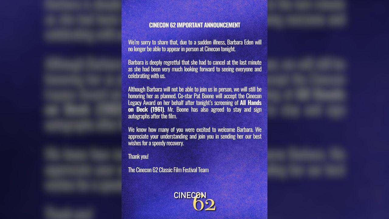 Photo of Cinecon announced the last-minute dropout on Saturday.
