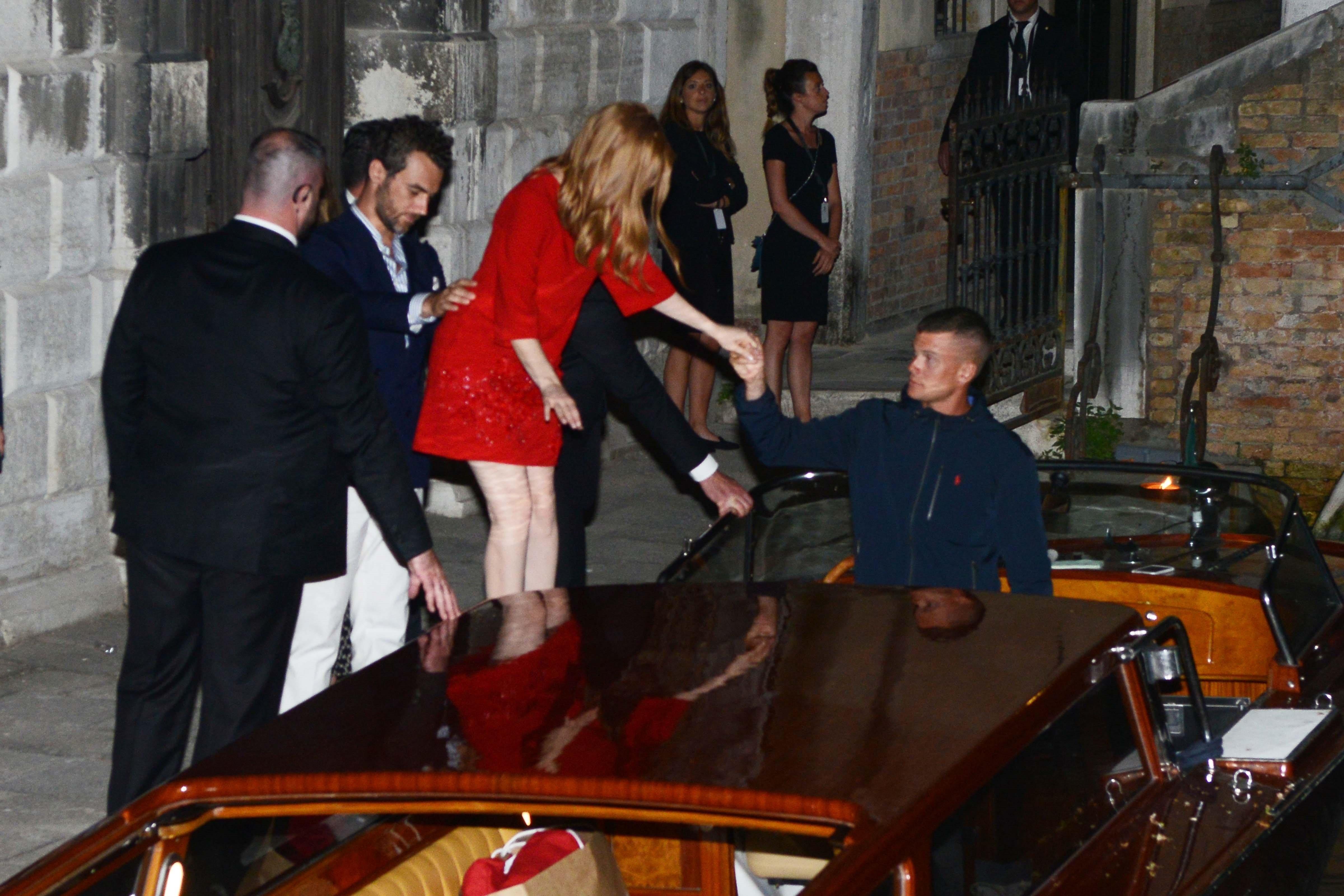 Guests leaving Jessica Chastain and Gian Luca Passi de Preposulo&#8217;s pre wedding party in Venice