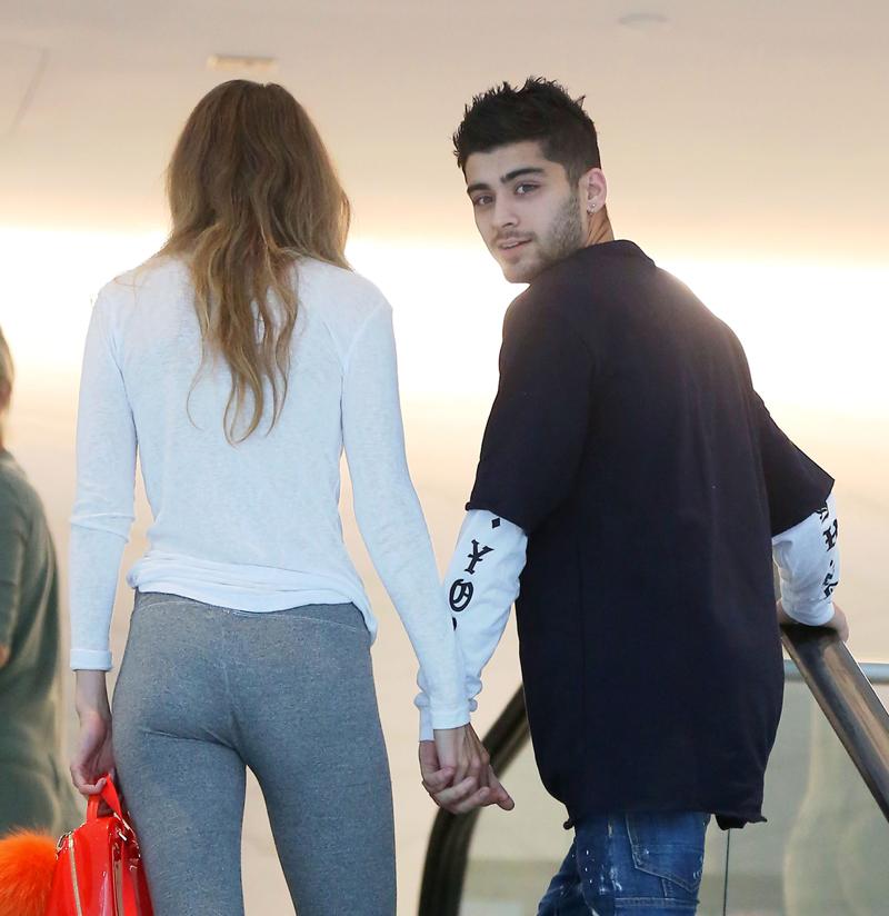 Gigi Hadid, Zayn Malik, Yolanda Foster go down an escalator in New York