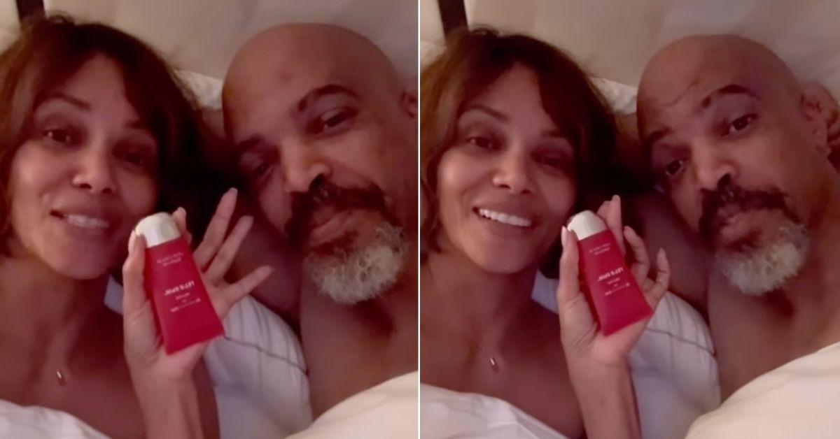 halle berry holds lube intimate boyfriend sensual video bed watch