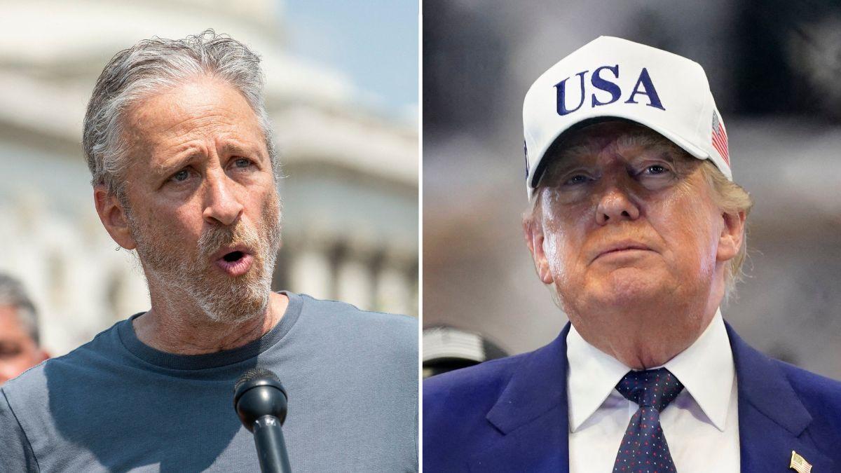 Photo of Jon Stewart and Donald Trump.